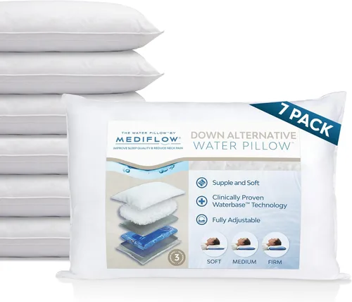 Vista 7 de Mediflow Almohada de agua alternativa de plumón, ajustable para aliviar el dolor de cuello, para dormir de lado, espalda y estómago, el inventor