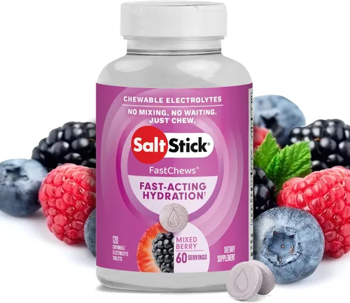 Vista 16 de SaltStick Electrolyte FastChews con cafeína – 60 tabletas masticables Citrus Burst – Tabletas de sal para correr e hidratar, masticables