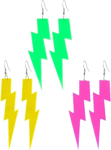 Vista 17 de Pendientes con colgante RUIZHEN con forma de rayo para mujer, con colores a elegir, acrílico exagerado 6 pares conjunto-1