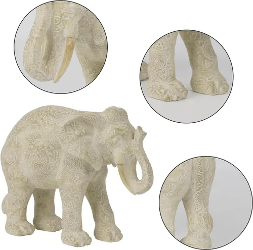 Vista 3 de Guichifun Estatuas de Elefante Decorativas Figuras Coleccionables - Decoración de Elefante Bohemio de Resina Crema Hecho a Mano Trae Buena Suerte