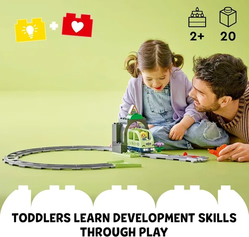Vista 2 de LEGO DUPLO 10425 - Juego de expansión de túnel y pistas de tren de la ciudad Town, 10 piezas adicionales de vías de tren, juego de tren