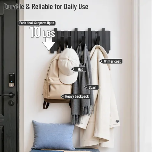 Vista 3 de Perchero de pared para entrada: madera plegable 8 ganchos