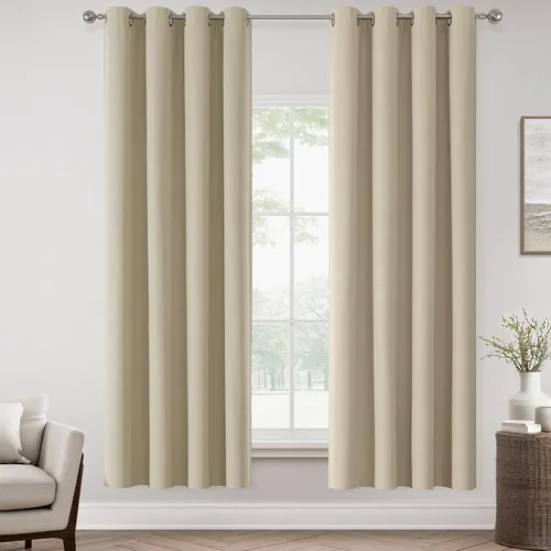 Vista 99 de ChrisDowa Cortinas 100% Opacas de Abedul Sólido de 45 Pulgadas de Largo, 2 Paneles para Dormitorio y Sala de Estar, Estilo Granja Oscurecedoras