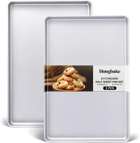 Vista 12 de HONGBAKE 2 piezas de bandeja plana grande para galletas sin bordes, bandeja para hornear aislada antiadherente, bandejas de horno comercial