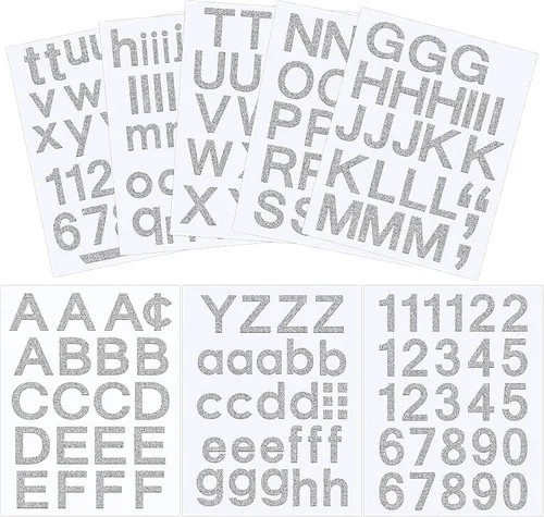 Vista 11 de Outus 8 hojas de calcomanías de letras de vinilo, autoadhesivas, números para buzón, letras del alfabeto, para medias de Navidad, álbumes de Negro