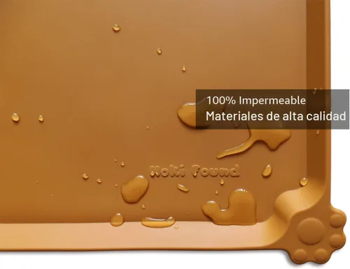 Vista 3 de Hoki Found - Bandeja de silicona para comederos de perros y gatos, tapetes impermeables para comida y agua, color caramelo