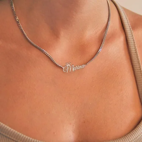 Vista 4 de Novgarden Collar con nombre personalizado, chapado en oro de 18 quilates, collar con nombre personalizado con placa de nombre, regalo de joyería