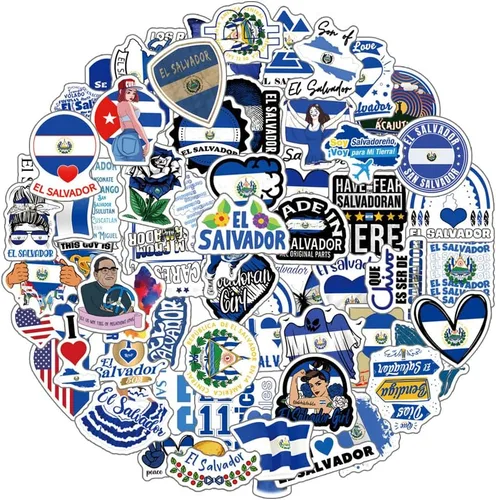 Vista 2 de Paquete de 63 calcomanías de El Salvador, vinilo estético SV impermeable para botella de agua, laptop, teléfono, patineta, álbumes de recortes