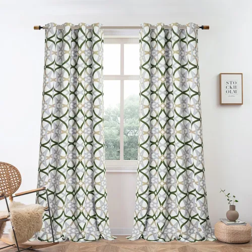 Vista 26 de Cortinas DriftAway Alexander de oscurecimiento para sala de estar, mezcla de lino con patrón, térmicas, oscurecedoras, geométricas, estilo marroquí