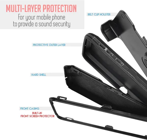 Vista 7 de Funda para T-Mobile Revvl 6 Pro 5G, funda para teléfono con protector de pantalla integrado, clip giratorio para cinturón, protección de cuerpo