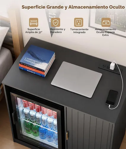Vista 5 de Lamtor Mini gabinete para refrigerador estriado de 37 pulgadas con Negro