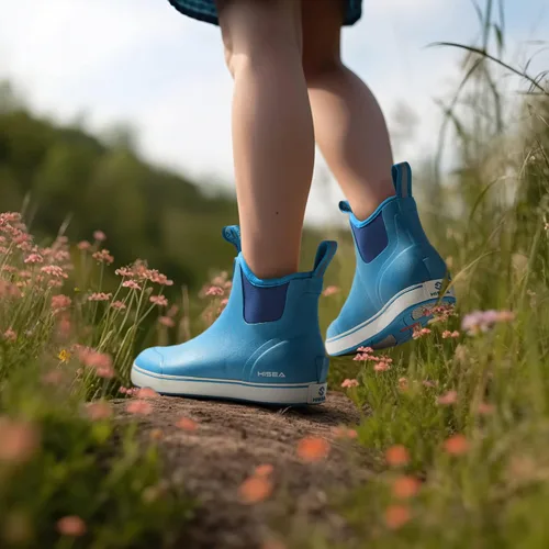 Vista 5 de HISEA Botas de lluvia al tobillo para mujer, botas de goma para pesca, botas de jardín impermeables para mujer