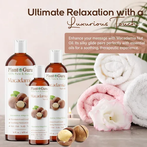 Vista 6 de Plant Guru Aceite de nuez de macadamia, 16 onzas líquidas, prensado en frío, 100% puro, natural, hidratante para piel, cara, cuerpo y cabello. Ideal