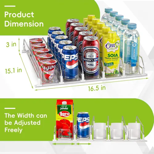Vista 4 de Dispensador de latas de soda para refrigerador, organizador de bebidas autoempujante para nevera, organización de refrigerador de ancho ajustable