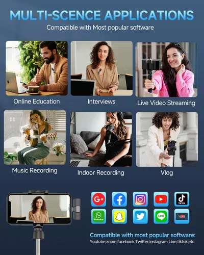 Vista 8 de Caiord 2 Pack de micrófonos inalámbricos profesionales Lavalier para iPhone iPad (iPhone 14 y versiones anteriores), micrófonos de solapa Plug-Play