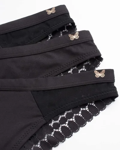 Vista 4 de Jessica Simpson Ropa interior para mujer - Paquete de 3 bragas Tanga de encaje de microfibra (S-XL)