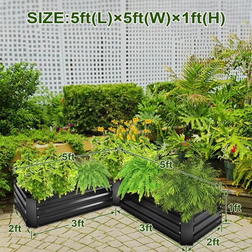 Vista 2 de Kit de Cama de Jardín Elevada, Macetero Galvanizado de 5x5x1 pies, Cajas de Jardín Elevado Altas para Exteriores, Camas de Jardín Elevado de Metal