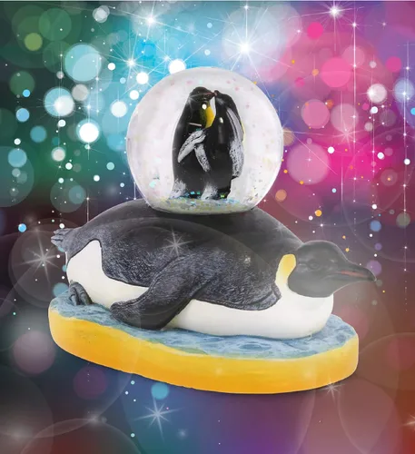 Vista 5 de CoTa Global Globo de nieve de pingüino, figura mágica de globo de agua arcoíris con purpurina brillante, adorno coleccionable para decoración