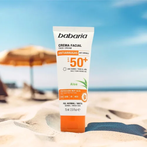 Vista 5 de Babaria Aloe Vera Crema Solar Facial SPF 50+ UVA/UVB 2.5 fl oz