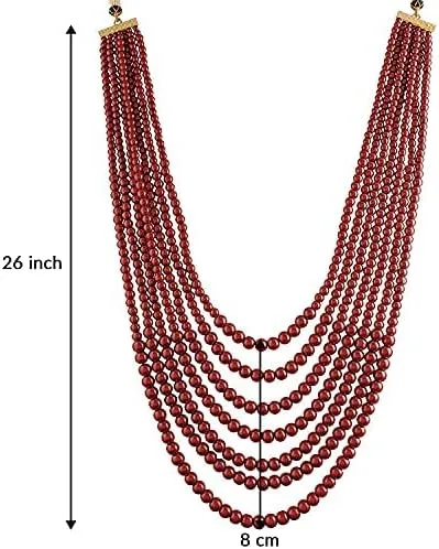 Vista 3 de Aheli 7 Layered Traditional Dulha Moti Mala Maharaja Haar Groom Necklace Gift for Men
