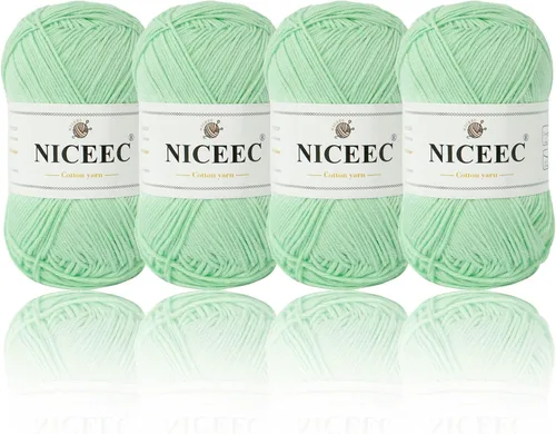 Vista 19 de NICEEC 4 madejas de hilo de algodón suave para bebé, 4 capas, manualidades DIY, peso fingering, hilo para manta para ganchillo y tejido, total 700