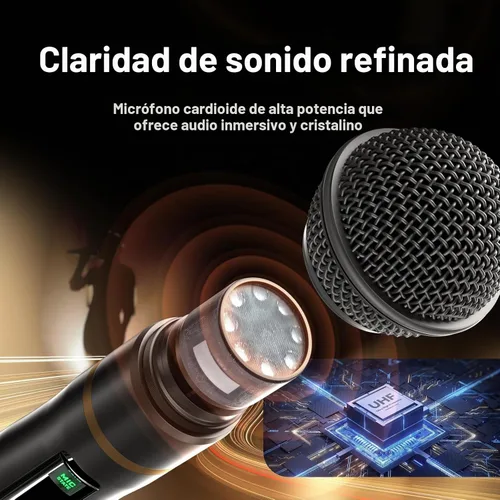 Vista 2 de Sistema de micrófono inalámbrico de doble canal Gimkuls, 2 micrófonos de mano 200 frecuencias UHF seleccionables, escaneo automático, rango de 328