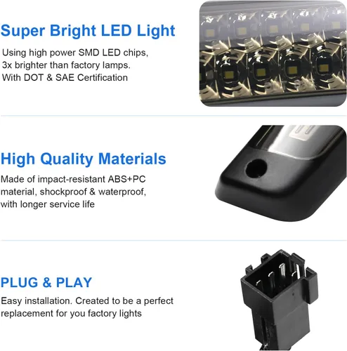Vista 4 de Luz de freno LED de reemplazo para tercera luz para Ram 1500 1994-1997 y 1999-2001 / Ram 2500 3500 1994-1997 y 1999-2002, luz de carga de alto lente