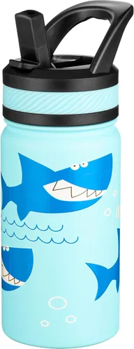 Vista 16 de Fanhaw Botella de agua aislada para niños de 14 onzas con tapa de pajita – Acero inoxidable de doble pared al vacío, a prueba de fugas, botellas