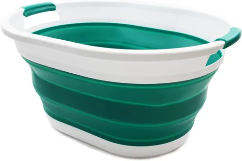 Vista 3 de SAMMART Cesta de lavandería de plástico plegable de 32L (8.4 galones) - Contenedor/organizador de almacenamiento plegable - Tina de lavado portátil