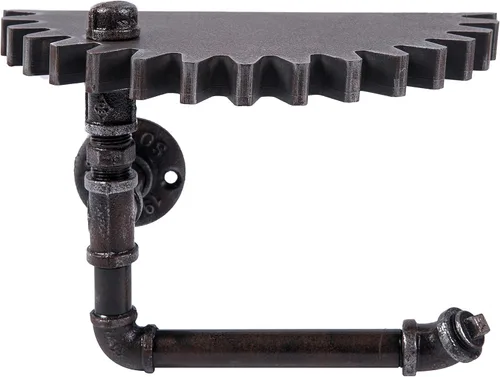 Vista 5 de MyGift Estante de tubo industrial, estante flotante de metal, soporte de papel higiénico montado en la pared, estante colgante con diseño