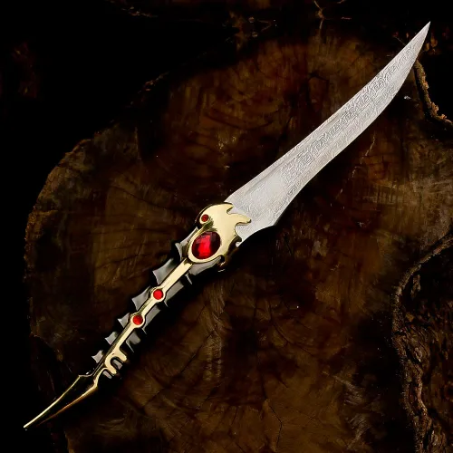 Vista 2 de Cuchillo medieval hecho a mano con réplica de película Catpaw Dagger Aryya Stark con soporte de mesa