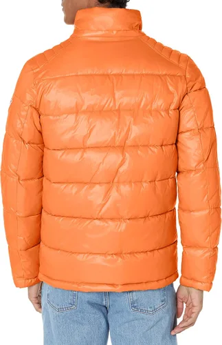 Vista 3 de GUESS Chaqueta acolchada de peso medio para hombre con capucha extraíble, Carmesí