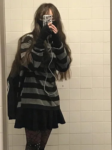 Vista 6 de Harajuku - Camiseta de manga larga con cuello redondo y rayas de gran tamaño para mujer