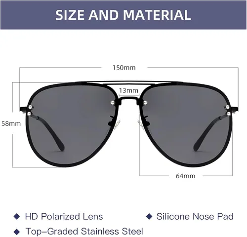 Vista 4 de VIVIENFANG Gafas de sol de aviador sin montura de gran tamaño con bisagras de resorte pantalla inspirada en el diseñador para mujereshombres 87247