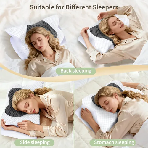 Vista 3 de Almohada cervical para el cuello para dolor de cuello, almohada ortopédica de espuma viscoelástica con diseño contorneado, almohadas de apoyo