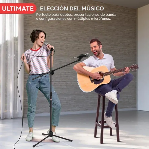 Vista 2 de Pyle Soporte de Micrófono Trípode Ajustable Universal - Par de Soportes Profesionales Compactos y Extensibles para Micrófono Boom de Estudio