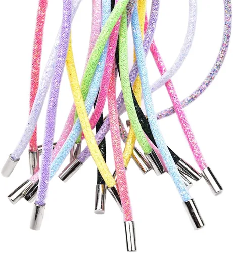 Vista 4 de Cuerda de lentejuelas de color AB suave de 54.3 in con tapón de metal plateado con purpurina pantalones deportivos cinturón sudadera con capucha