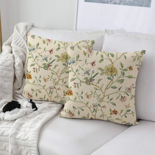 Vista 4 de eshabear Funda de almohada de 18 x 18 pulgadas, decoración del hogar, diseño de vid de viento chino, flor de algodón, funda de cojín para sofá