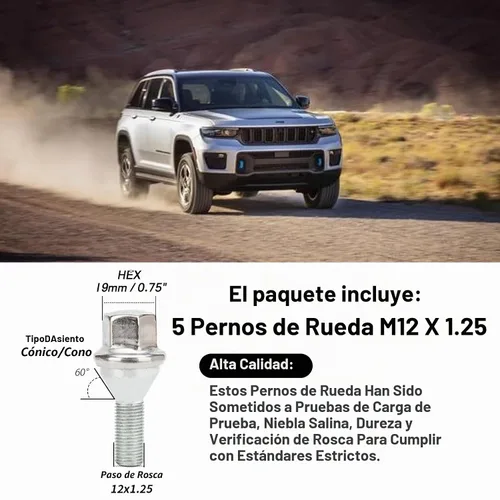 Vista 4 de 5 piezas de pernos de rueda M12x1.25 para Jeep Cherokee 2014-2022, longitud hexagonal de mejora 28mm, reemplaza # 611-005 Compatible con Dodge Dart