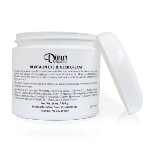 Vista 2 de Dinur Cosmetics Revitalin Crema para ojos y cuello, crema hidratante para áreas delicadas de ojos y cuello, tamaño profesional, 16 onzas