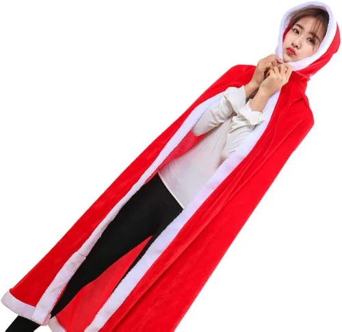 Vista 2 de Amosfun - Capa de Papá Noel con capucha para disfraz, disfraz de Papá Noel, 23.6in