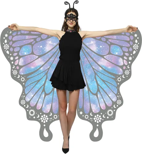 Vista 2 de Disfraz de alas de mariposa de Halloween para mujeres y niñas, capa de polilla impresa