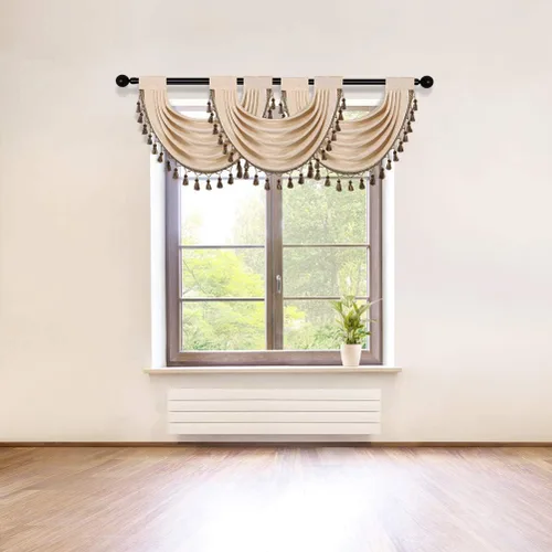 Vista 3 de ELKCA Cenefa Swag de Cascada de Chenilla Gruesa Beige para Sala de Estar Cortinas de Cenefa Pequeñas para Cocina, Paquete de 1