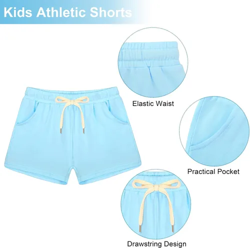 Vista 3 de Poroka Paquete de 5 pantalones cortos deportivos para niñas pantalones cortos de rendimiento activo para niños pantalones cortos deportivos