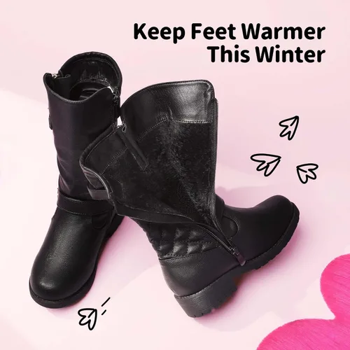 Vista 4 de DREAM PAIRS Botas de motociclista de invierno hasta la rodilla para niñas