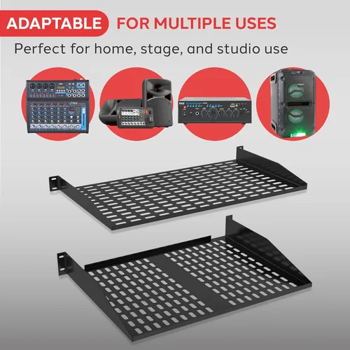 Vista 4 de Pyle Estantes para rack de servidores 1U+2U de 19 pulgadas, bandeja de montaje universal para racks y gabinetes de computadora, compatible