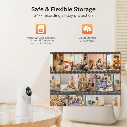 Vista 9 de owltron Cámara de seguridad interior 2K, cámaras de 360° para seguridad del hogar con detección de movimiento, WiFi de 2.4G para Blanco-350°