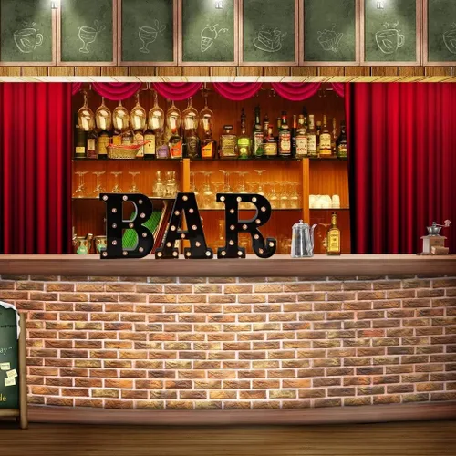 Vista 5 de BAR - Letrero LED iluminado con palabras de marquesina - Letrero de barra de pub preiluminado - Funciona con pilas (23.03 x 8.66 pulgadas) (negro)
