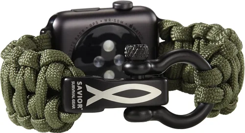 Vista 19 de Savior Survival Gear - Correa de repuesto para Apple Watch de 1.65”/42 mm, hecha de 550 cuerda de paracaídas con grillete ajustable de acero Negro