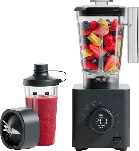 Vista 12 de Chefman Obliterator - Licuadora de encimera de 48 onzas para batidos, motor de 1380 W para triturar hielo, nueces y frutas congeladas con cuchilla